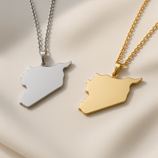 Syrien Halskette mit Länderumriss in Gold und Silber aus Edelstahl