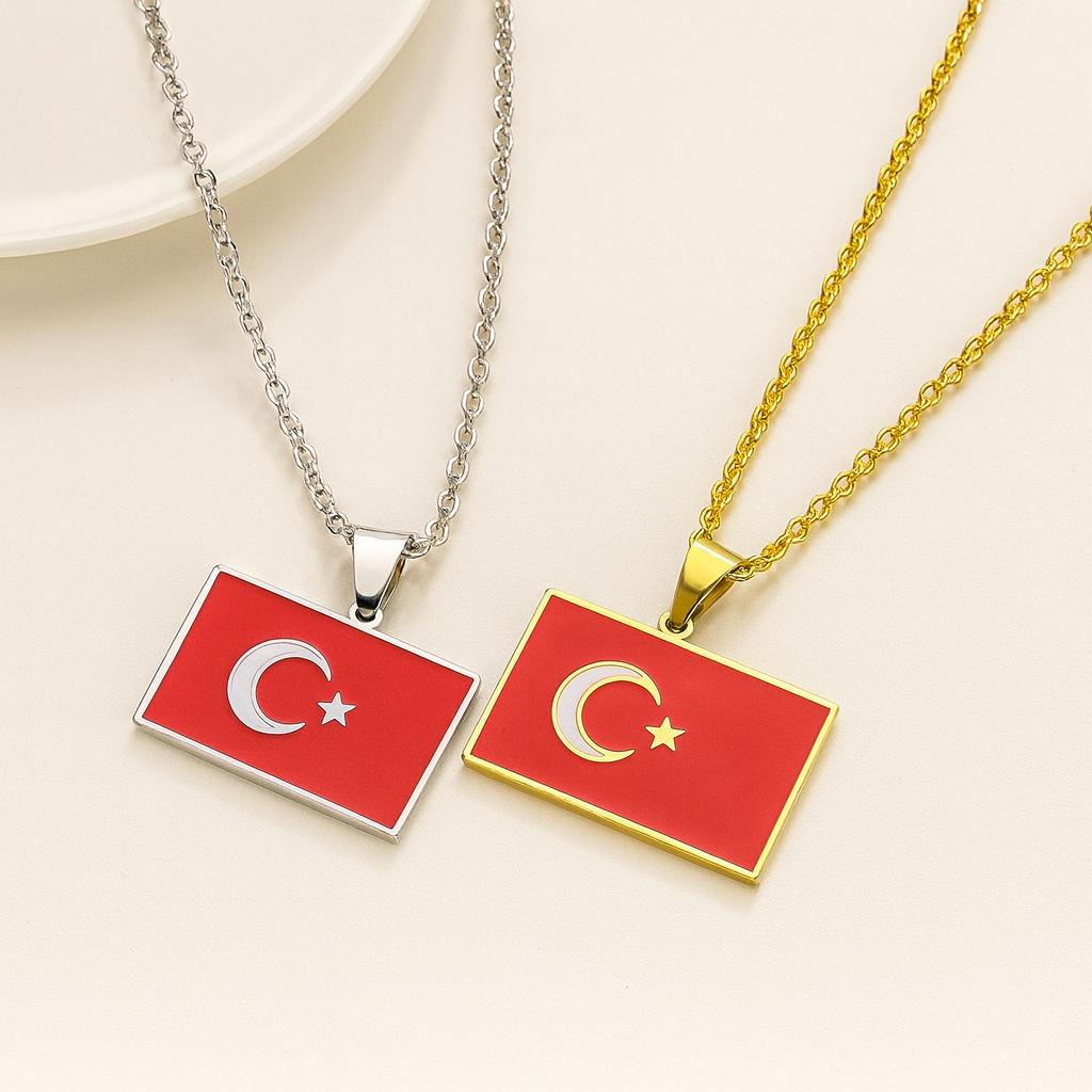 Türkei Flaggen Halskette – Halbmond & Stern in Gold und Silber