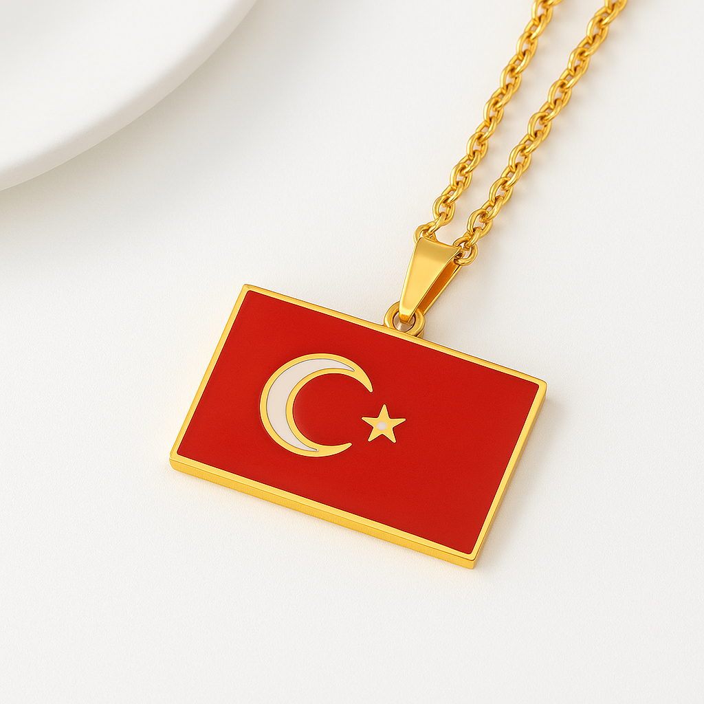 Goldene Türkei Halskette mit Flagge und Halbmond