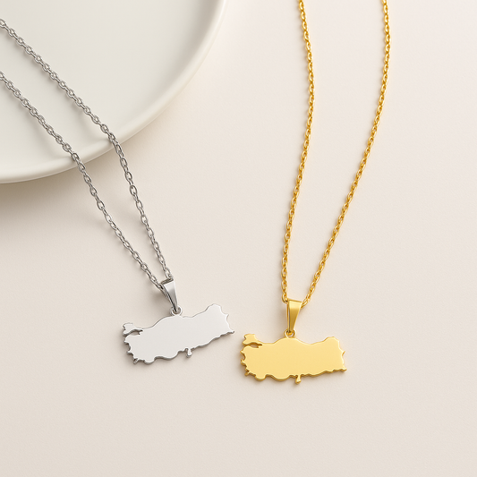 Türkei Halskette mit Länderumriss in Gold und Silber