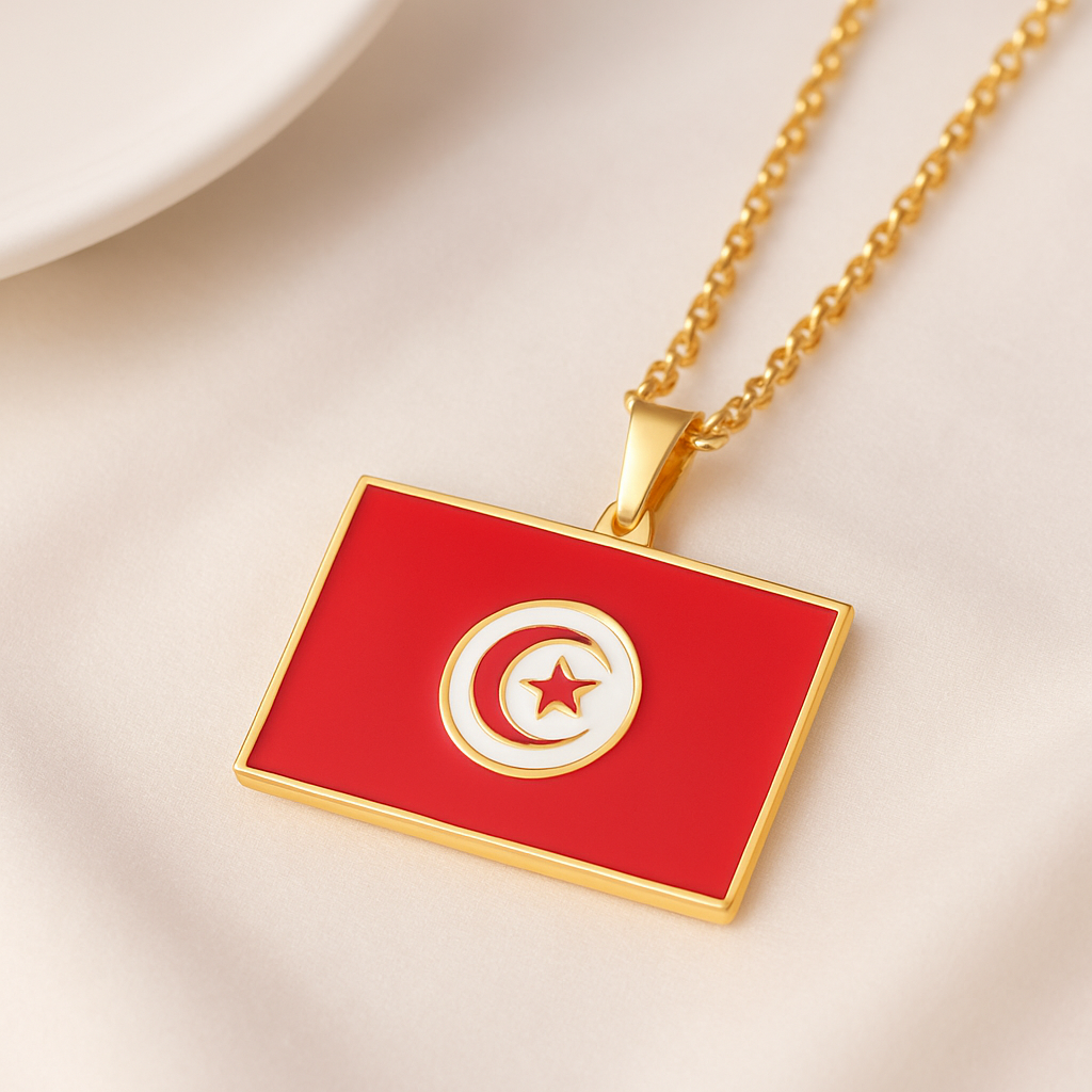 Goldene Tunesien Flaggenkette mit Halbmond und Stern