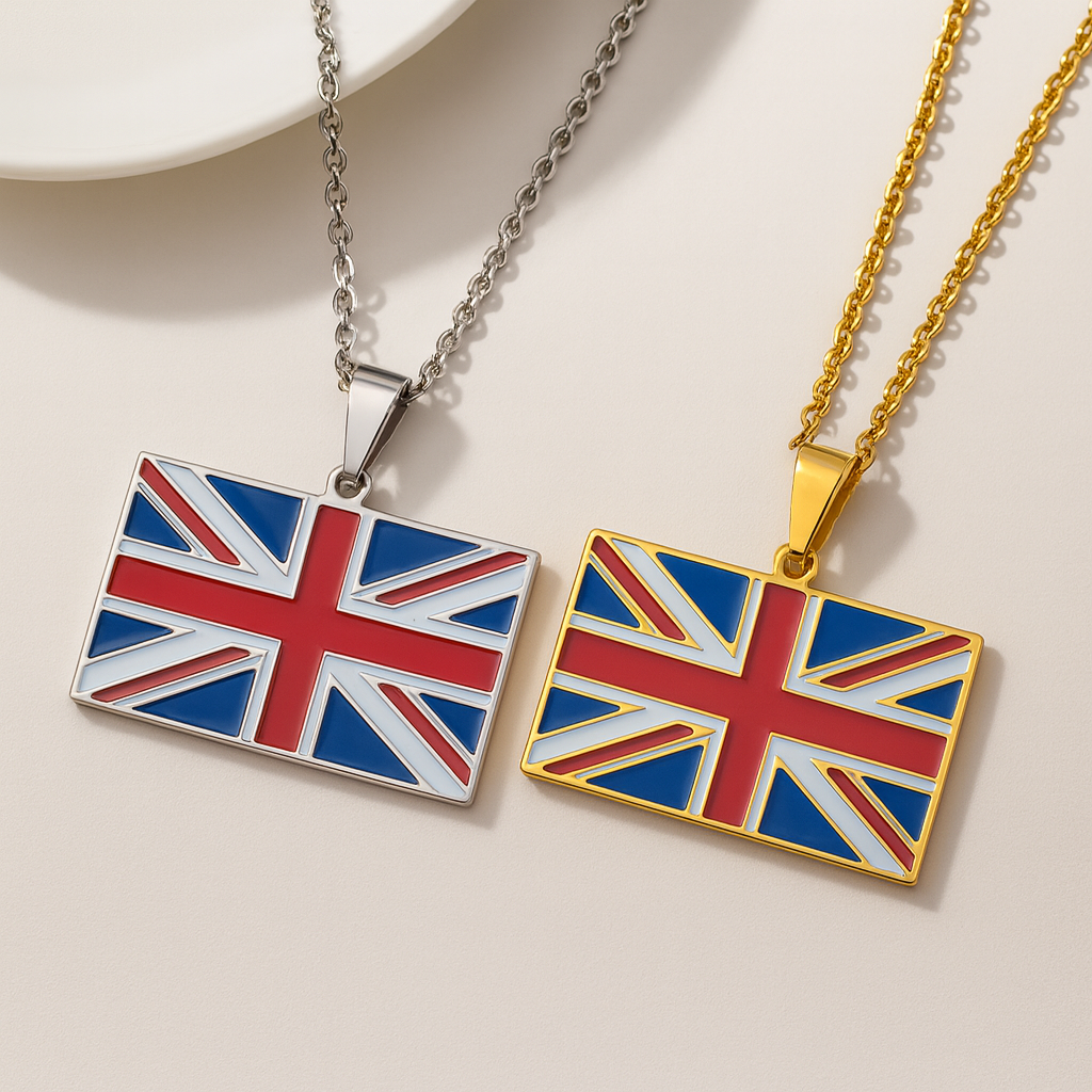 Union Jack Flaggen Halskette in Gold und Silber – Edelstahl