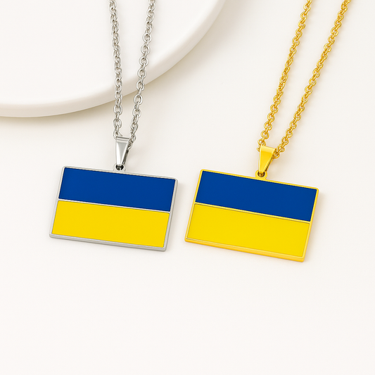 Ukraine Flaggen Halskette in Gold und Silber – blau-gelbes Design