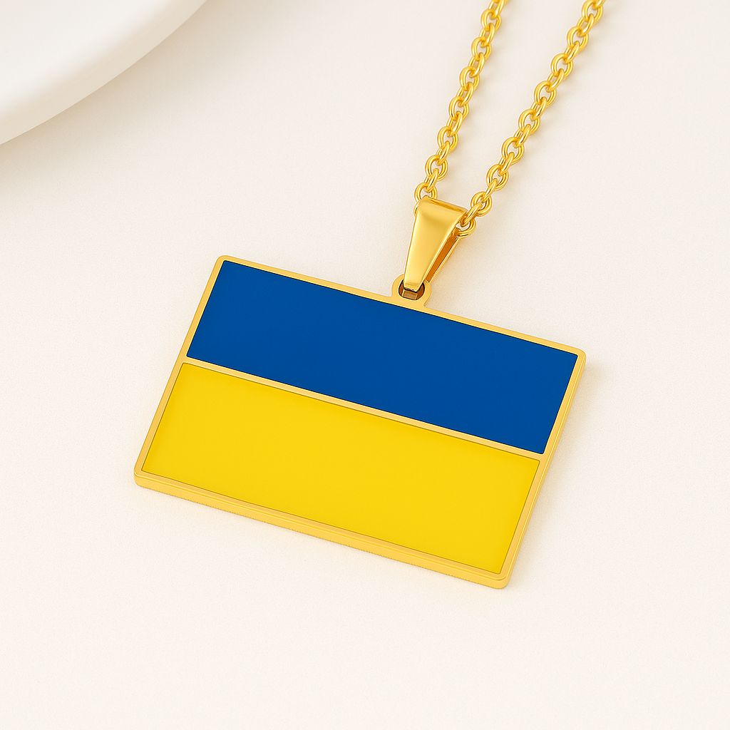 Goldene Ukraine Flaggen Halskette – Edelstahl Schmuck mit Landesflagge