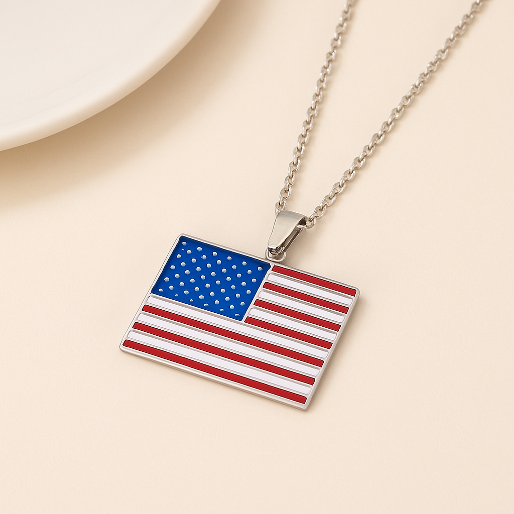 Silberne USA Flaggen Halskette – Edelstahl Schmuck