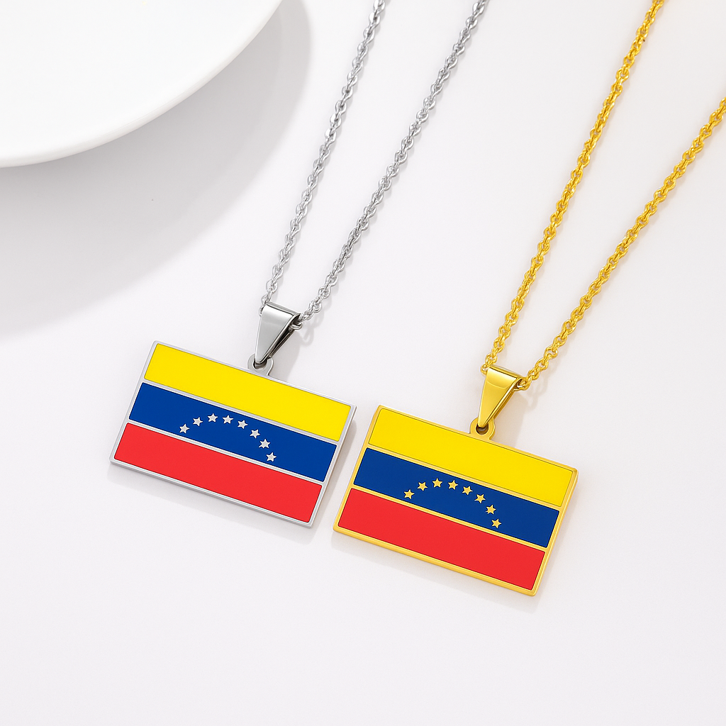 Venezuela Flaggen Halskette in Gold und Silber – gelb, blau, rot mit Sternen