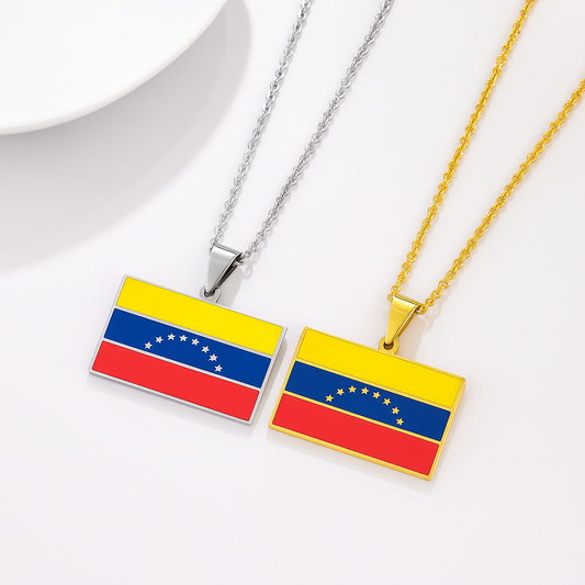 Venezuela Flaggen Halskette in Gold und Silber – gelb, blau, rot mit Sternen