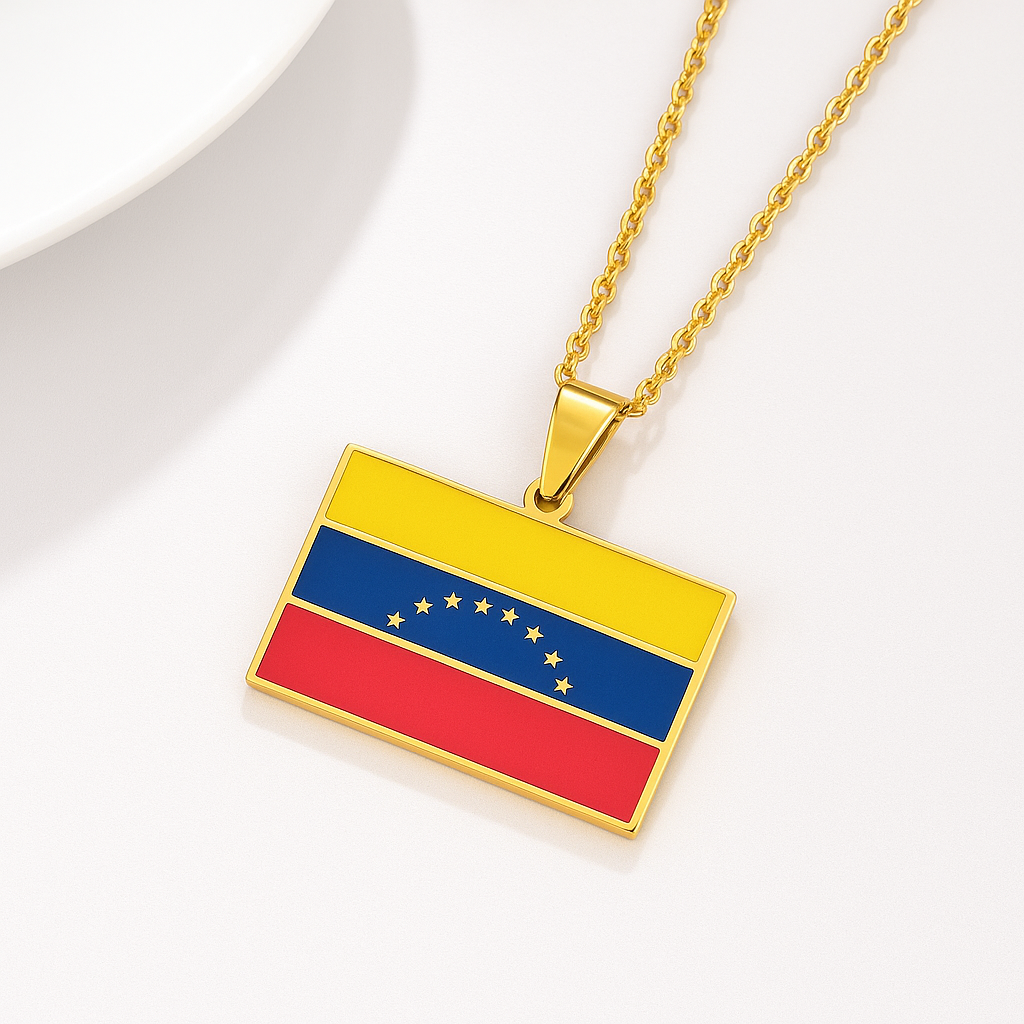 Goldene Venezuela Flaggen Halskette – Edelstahl Schmuck mit Flagge