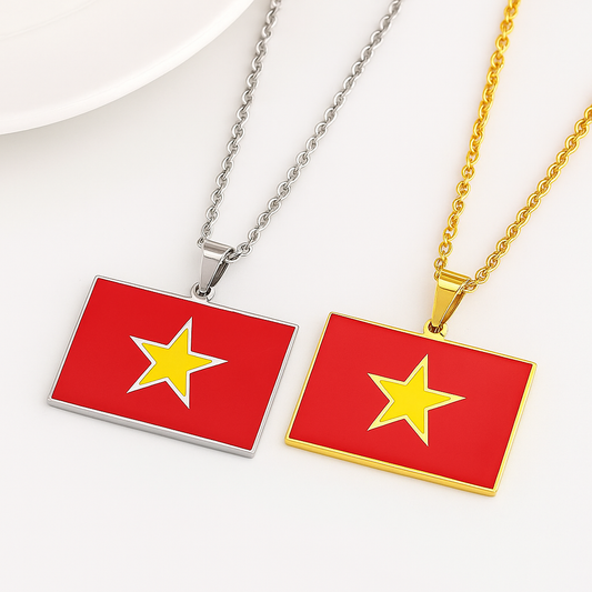 Vietnam Flaggen Halskette in Gold und Silber aus Edelstahl