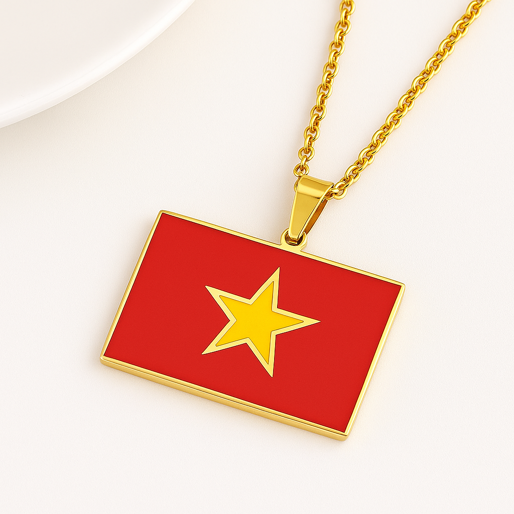 Goldene Vietnam Flagge Halskette – Länderflagge Schmuck